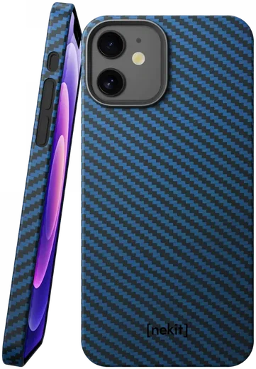 NEKIT Fiber Apple iPhone 12 / 12 Pro Hoesje MagSafe Kevlar Back Cover Dun Blauw afbeelding 1