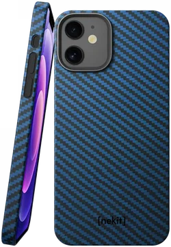 NEKIT Fiber Apple iPhone 12 / 12 Pro Hoesje MagSafe Kevlar Back Cover Dun Blauw