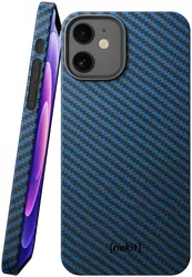 NEKIT Fiber Apple iPhone 12 / 12 Pro Hoesje MagSafe Kevlar Back Cover Dun Blauw afbeelding