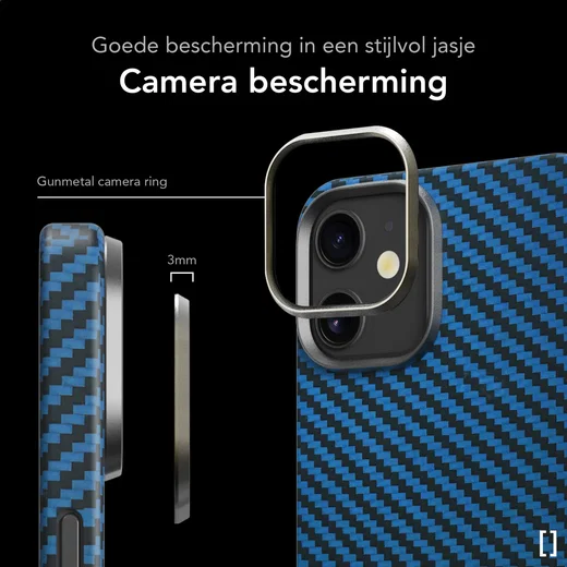 NEKIT Fiber Apple iPhone 12 / 12 Pro Hoesje MagSafe Kevlar Back Cover Dun Blauw afbeelding 4