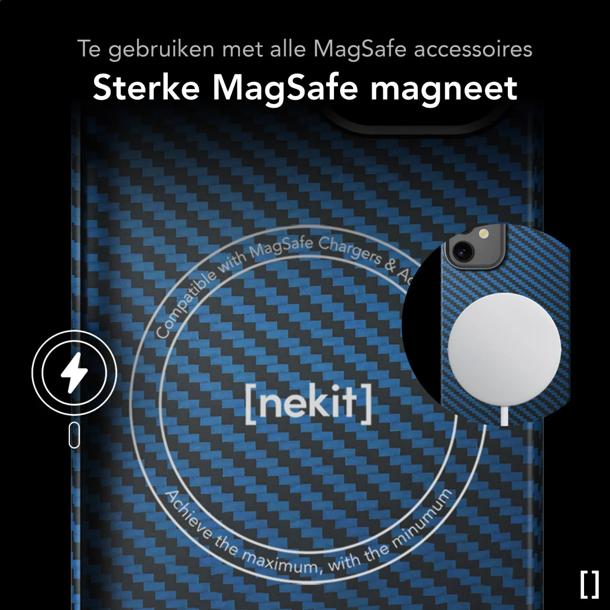 NEKIT Fiber Apple iPhone 12 / 12 Pro Hoesje MagSafe Kevlar Back Cover Dun Blauw afbeelding 6