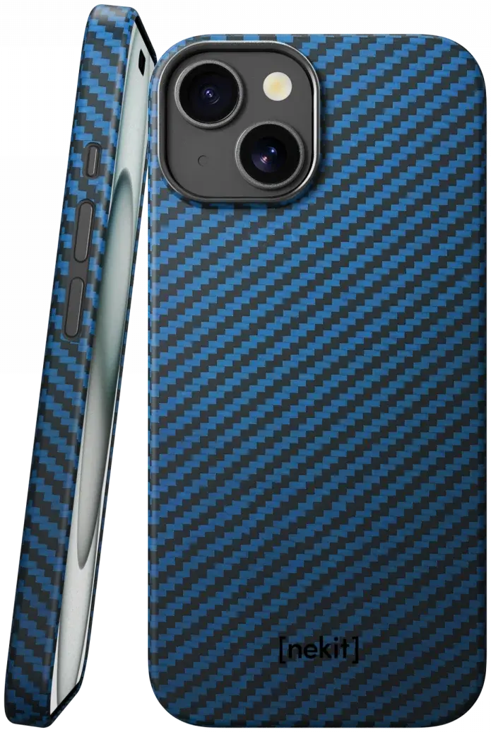 NEKIT Fiber Apple iPhone 13 Hoesje MagSafe Kevlar Back Cover Dun Blauw afbeelding 1