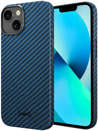 NEKIT Fiber Apple iPhone 13 Hoesje MagSafe Kevlar Back Cover Dun Blauw afbeelding 2