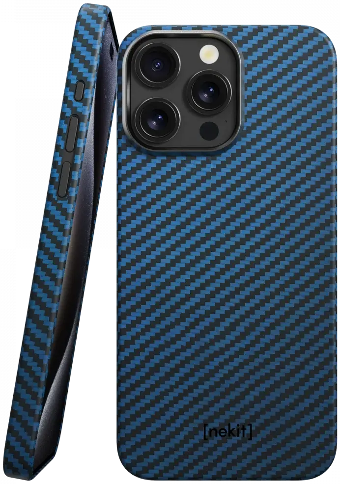 NEKIT Fiber Apple iPhone 13 Pro Hoesje MagSafe Kevlar Back Cover Dun Blauw afbeelding 1