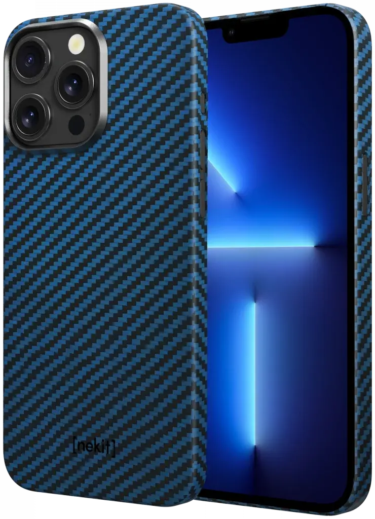 NEKIT Fiber Apple iPhone 13 Pro Hoesje MagSafe Kevlar Back Cover Dun Blauw afbeelding 2