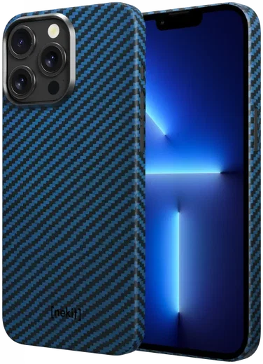NEKIT Fiber Apple iPhone 13 Pro Hoesje MagSafe Kevlar Back Cover Dun Blauw afbeelding 2