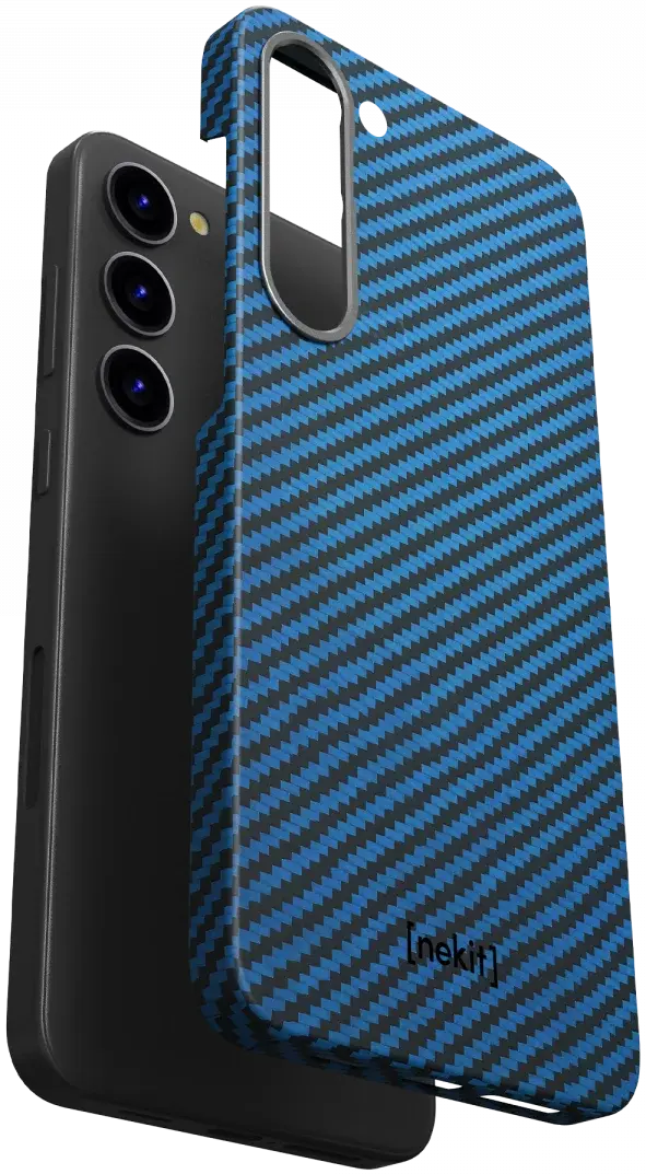 NEKIT Fiber Samsung Galaxy S23 Hoesje MagSafe Kevlar Back Cover Dun Blauw afbeelding 11