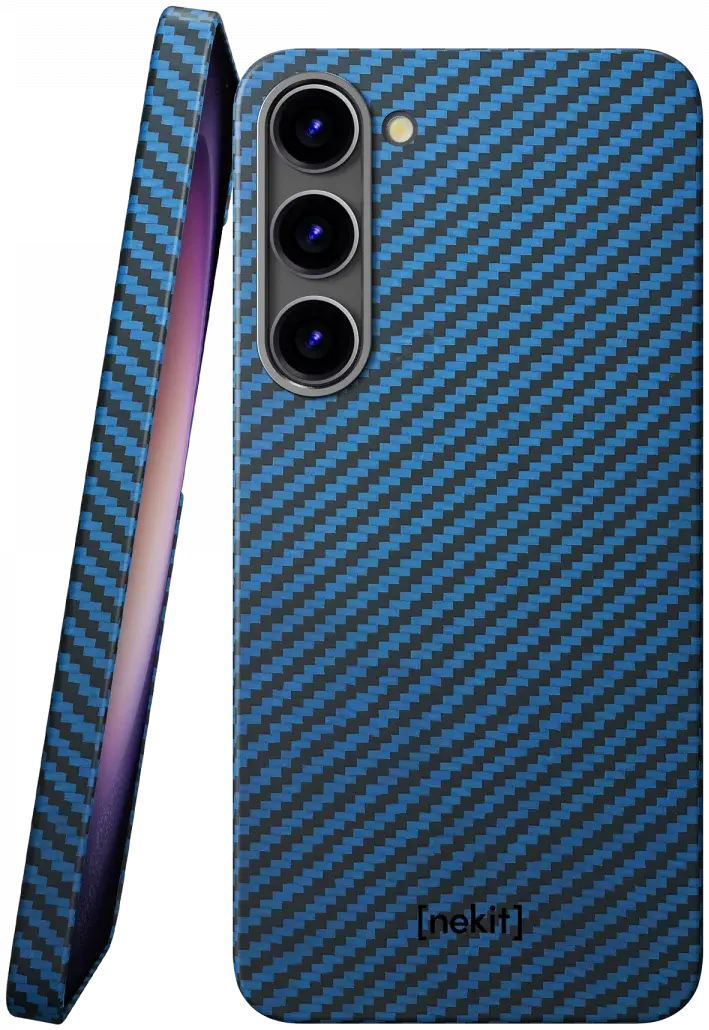 NEKIT Fiber Samsung Galaxy S23 Hoesje MagSafe Kevlar Back Cover Dun Blauw afbeelding 1
