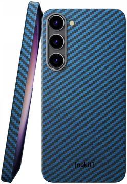 NEKIT Fiber Samsung Galaxy S23 Hoesje MagSafe Kevlar Back Cover Dun Blauw