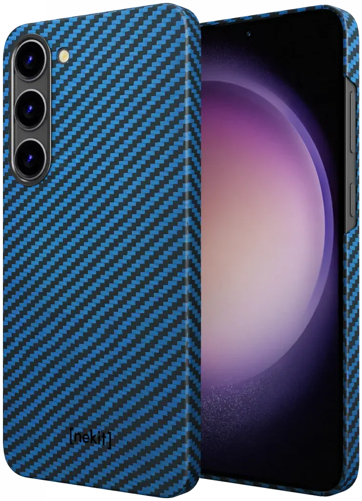 NEKIT Fiber Samsung Galaxy S23 Hoesje MagSafe Kevlar Back Cover Dun Blauw afbeelding 2