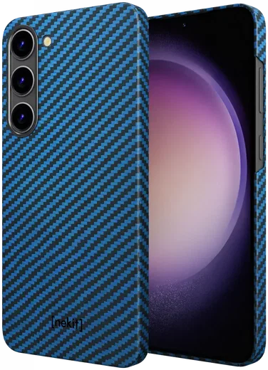 NEKIT Fiber Samsung Galaxy S23 Hoesje MagSafe Kevlar Back Cover Dun Blauw afbeelding 2