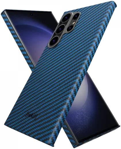 NEKIT Fiber Samsung Galaxy S23 Ultra Hoesje MagSafe Kevlar Back Cover Dun Blauw afbeelding 11