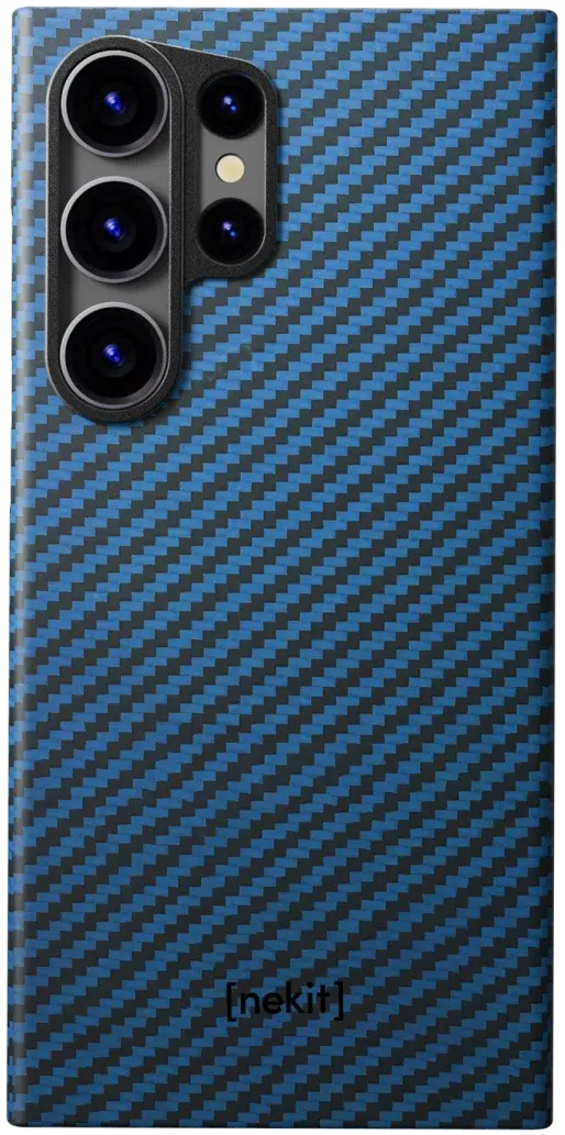 NEKIT Fiber Samsung Galaxy S23 Ultra Hoesje MagSafe Kevlar Back Cover Dun Blauw afbeelding 13