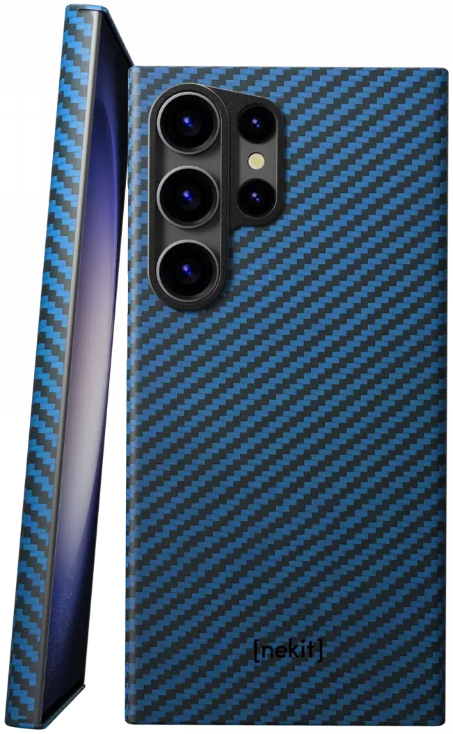 NEKIT Fiber Samsung Galaxy S23 Ultra Hoesje MagSafe Kevlar Back Cover Dun Blauw afbeelding 1