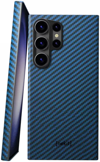 NEKIT Fiber Samsung Galaxy S23 Ultra Hoesje MagSafe Kevlar Back Cover Dun Blauw afbeelding 1