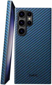 NEKIT Fiber Samsung Galaxy S23 Ultra Hoesje MagSafe Kevlar Back Cover Dun Blauw