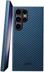 NEKIT Fiber Samsung Galaxy S23 Ultra Hoesje MagSafe Kevlar Back Cover Dun Blauw afbeelding