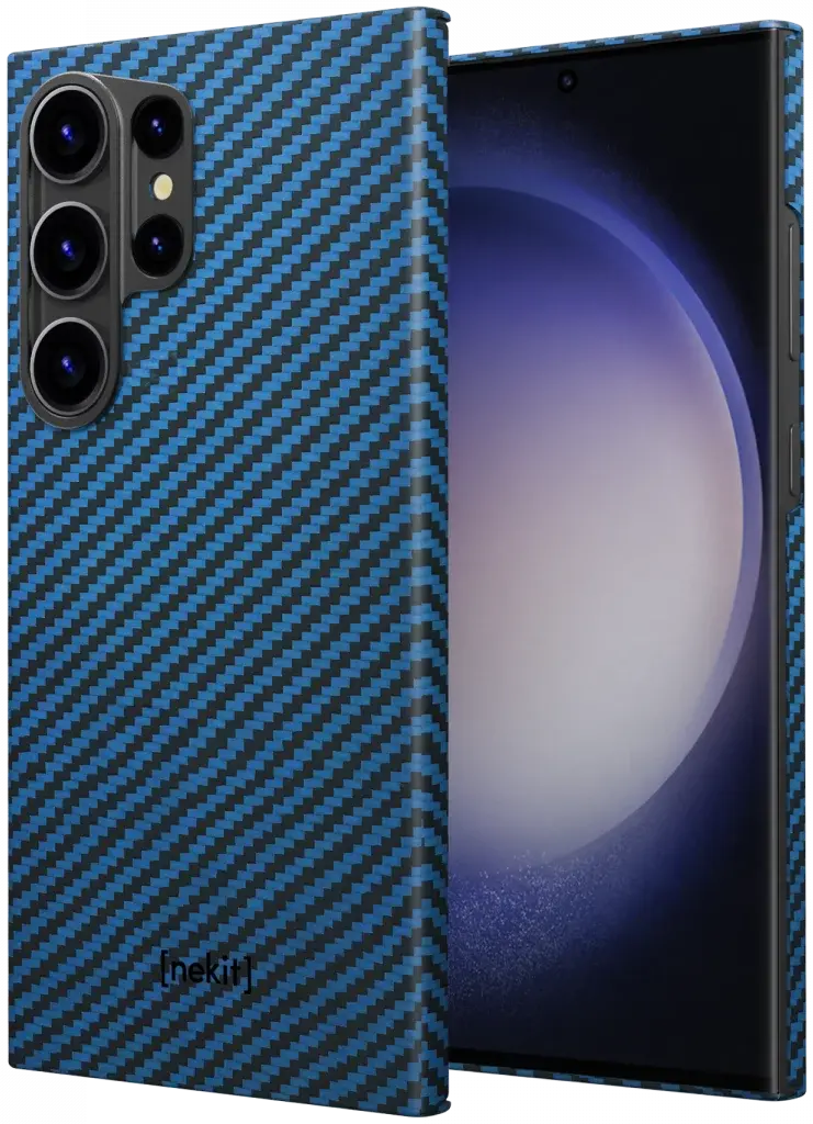 NEKIT Fiber Samsung Galaxy S23 Ultra Hoesje MagSafe Kevlar Back Cover Dun Blauw afbeelding 2