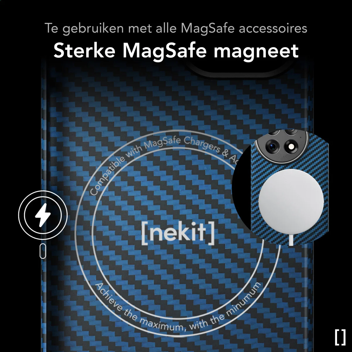 NEKIT Fiber OnePlus 13 Hoesje MagSafe Kevlar Back Cover Dun Blauw afbeelding 6