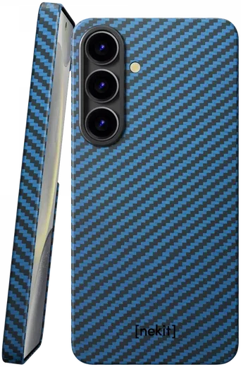 NEKIT Fiber Samsung Galaxy S25 Hoesje MagSafe / Qi2 Kevlar Back Cover Dun Blauw afbeelding 1