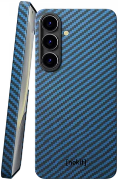 NEKIT Fiber Samsung Galaxy S25 Hoesje MagSafe / Qi2 Kevlar Back Cover Dun Blauw