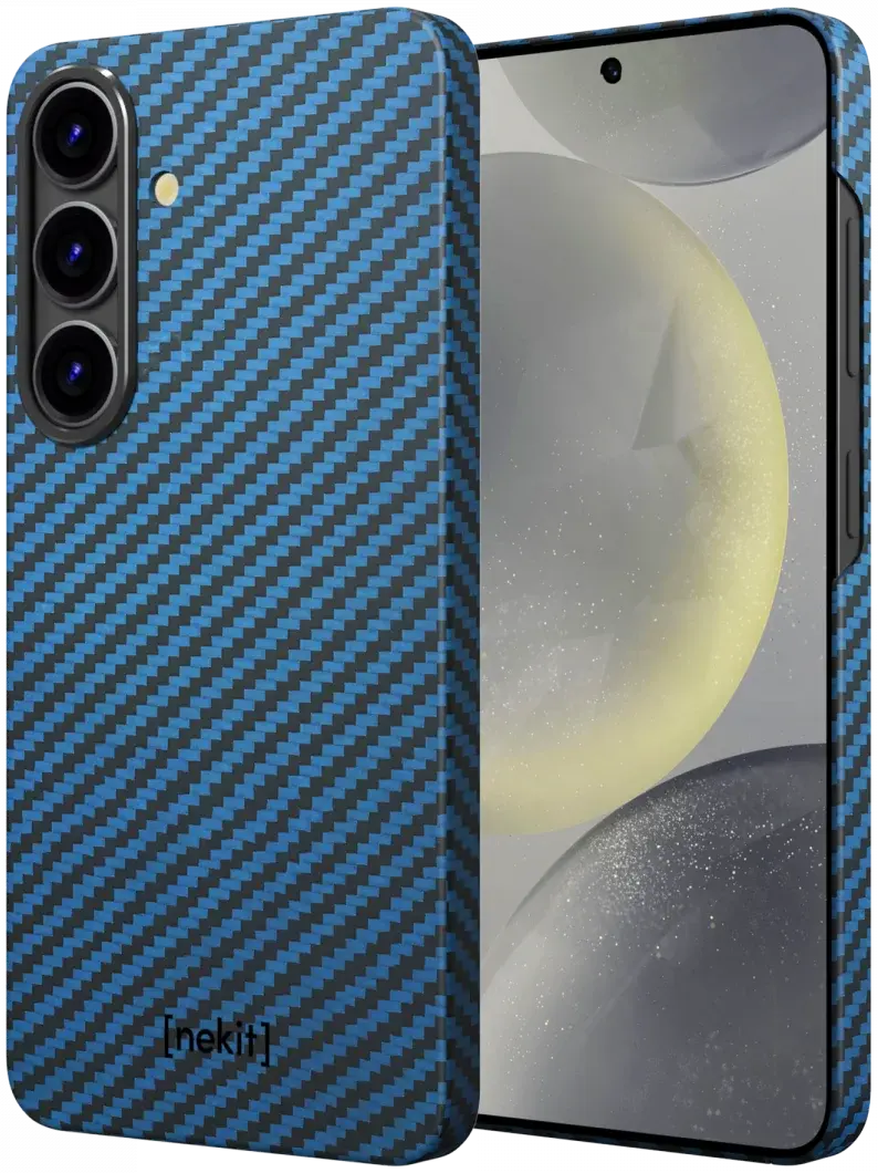 NEKIT Fiber Samsung Galaxy S25 Hoesje MagSafe / Qi2 Kevlar Back Cover Dun Blauw afbeelding 2
