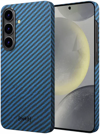 NEKIT Fiber Samsung Galaxy S25 Hoesje MagSafe / Qi2 Kevlar Back Cover Dun Blauw afbeelding 2