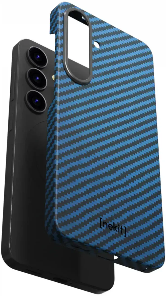 NEKIT Fiber Samsung Galaxy S25 Plus Hoesje MagSafe / Qi2 Kevlar Back Cover Blauw afbeelding 16