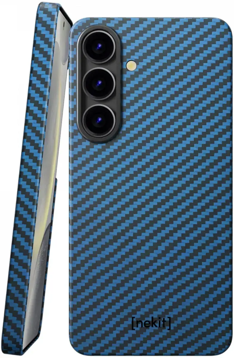 NEKIT Fiber Samsung Galaxy S25 Plus Hoesje MagSafe / Qi2 Kevlar Back Cover Blauw afbeelding 1