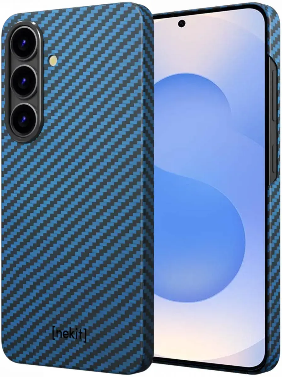 NEKIT Fiber Samsung Galaxy S25 Plus Hoesje MagSafe / Qi2 Kevlar Back Cover Blauw afbeelding 2