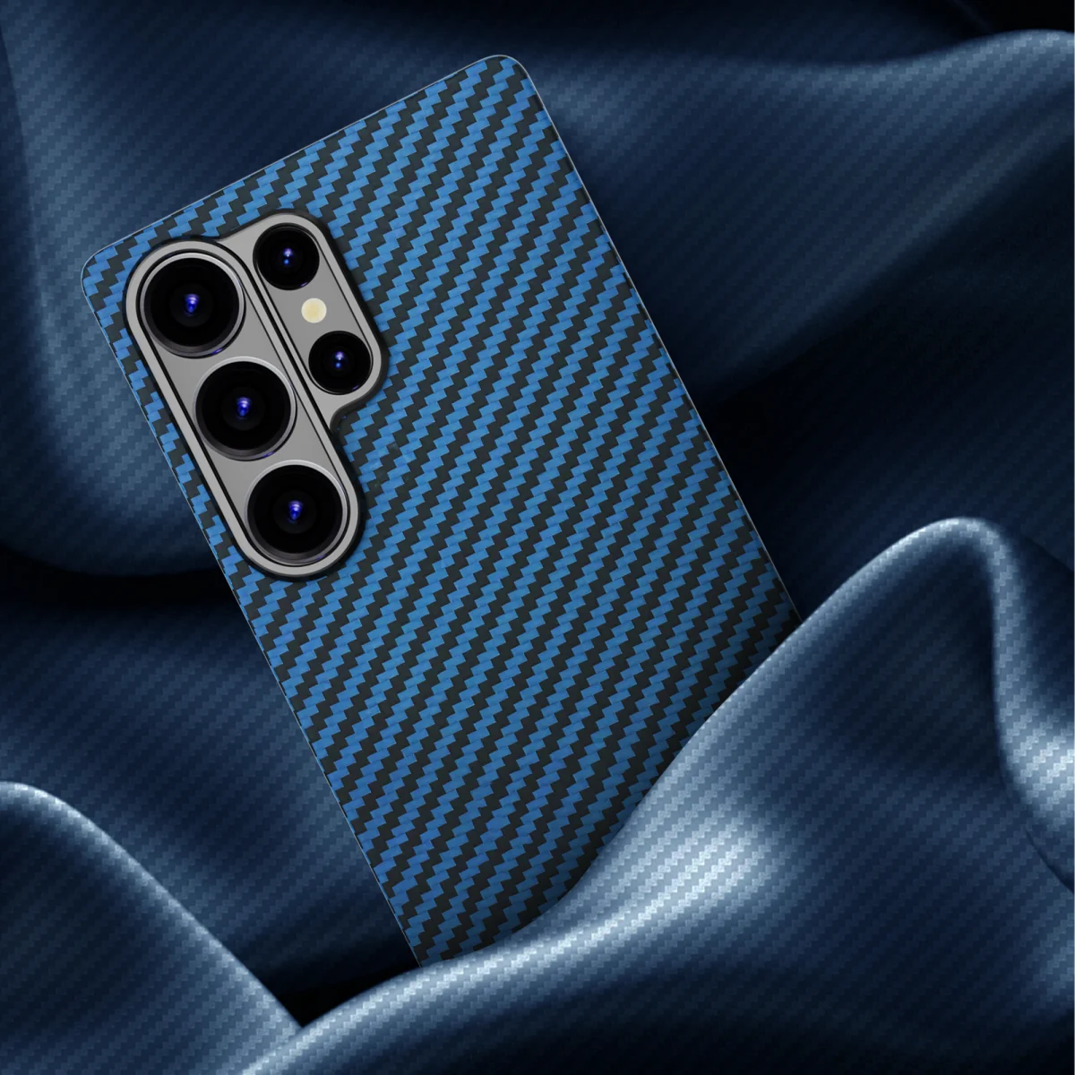 NEKIT Fiber Samsung Galaxy S25 Ultra Hoesje MagSafe Kevlar Back Cover Dun Blauw afbeelding 11