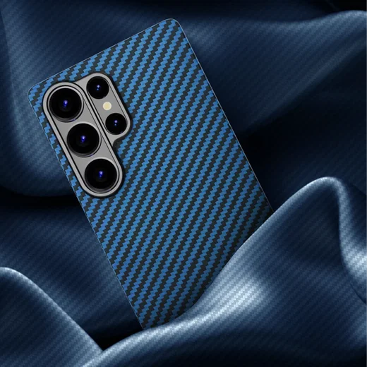 NEKIT Fiber Samsung Galaxy S25 Ultra Hoesje MagSafe Kevlar Back Cover Dun Blauw afbeelding 11