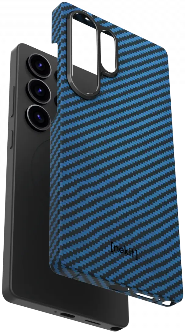 NEKIT Fiber Samsung Galaxy S25 Ultra Hoesje MagSafe Kevlar Back Cover Dun Blauw afbeelding 12