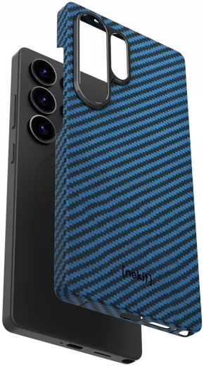 NEKIT Fiber Samsung Galaxy S25 Ultra Hoesje MagSafe Kevlar Back Cover Dun Blauw afbeelding 12