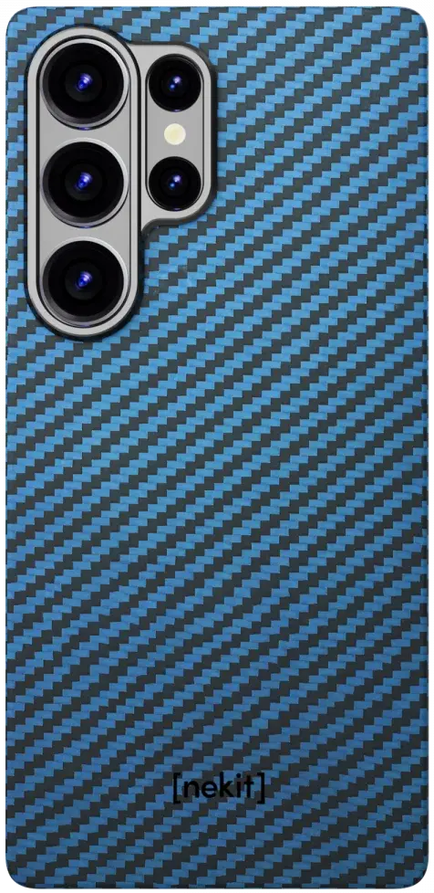 NEKIT Fiber Samsung Galaxy S25 Ultra Hoesje MagSafe Kevlar Back Cover Dun Blauw afbeelding 14