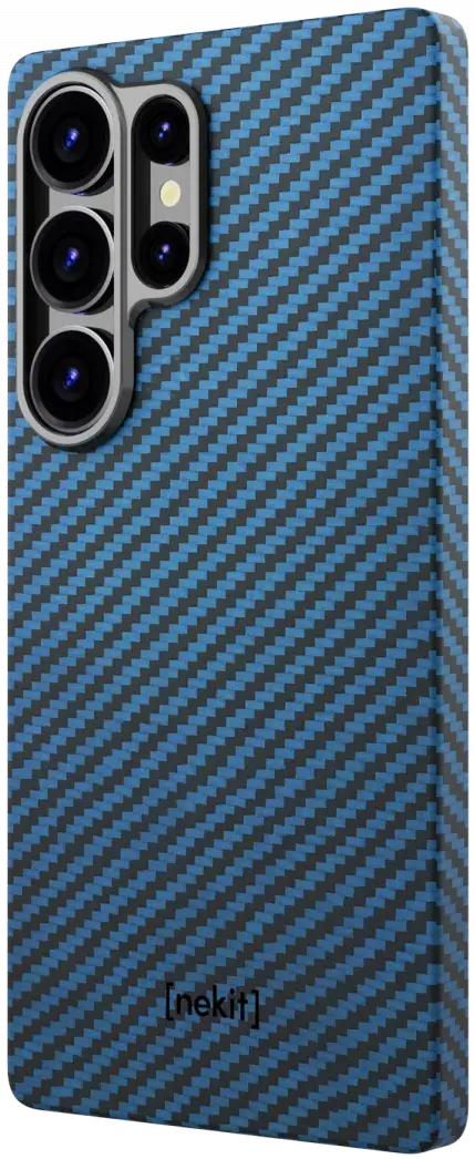 NEKIT Fiber Samsung Galaxy S25 Ultra Hoesje MagSafe Kevlar Back Cover Dun Blauw afbeelding 15