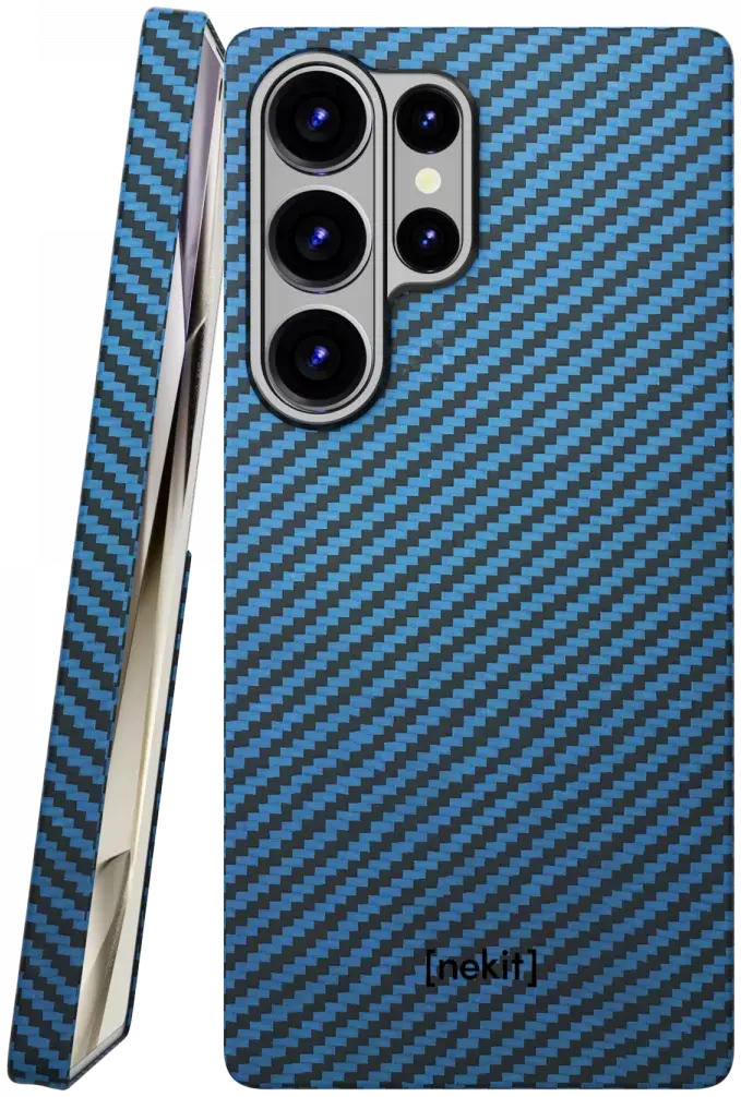 NEKIT Fiber Samsung Galaxy S25 Ultra Hoesje MagSafe Kevlar Back Cover Dun Blauw afbeelding 1