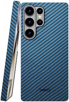NEKIT Fiber Samsung Galaxy S25 Ultra Hoesje MagSafe Kevlar Back Cover Dun Blauw