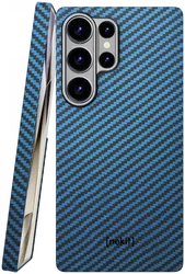 NEKIT Fiber Samsung Galaxy S25 Ultra Hoesje MagSafe Kevlar Back Cover Dun Blauw afbeelding
