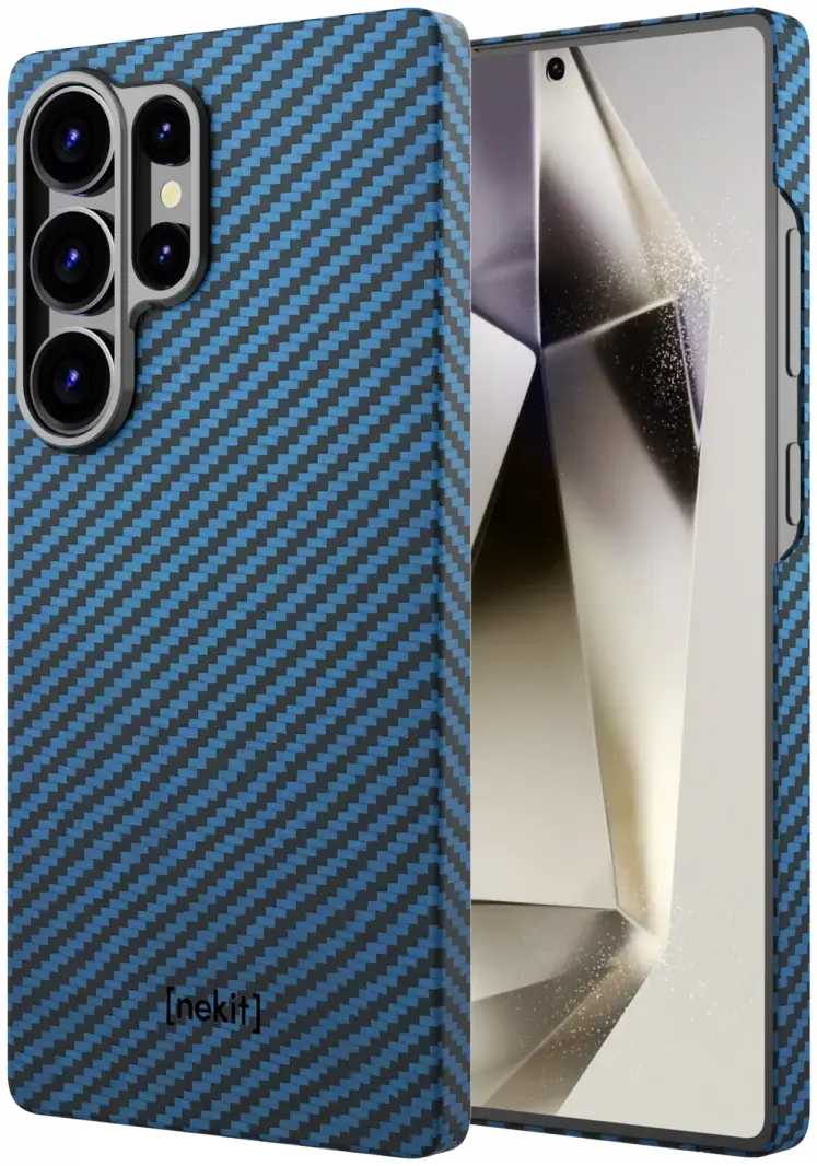 NEKIT Fiber Samsung Galaxy S25 Ultra Hoesje MagSafe Kevlar Back Cover Dun Blauw afbeelding 2