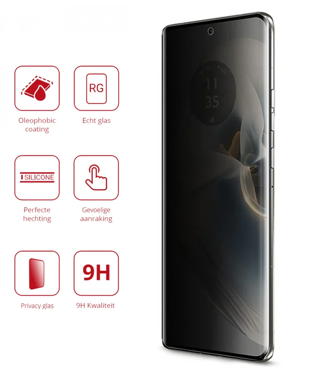 Rosso Motorola Edge 50 Ultra 9H Tempered Glass Screen Protector Privacy afbeelding 2