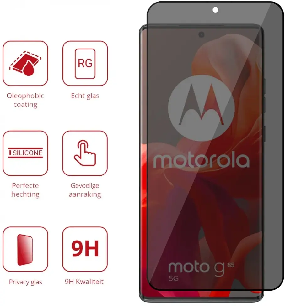 Rosso Motorola Moto G85 9H Tempered Glass Screen Protector Privacy afbeelding 2