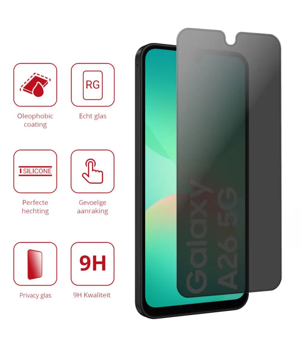 Rosso Samsung Galaxy A26 9H Tempered Glass Screen Protector Privacy afbeelding 2