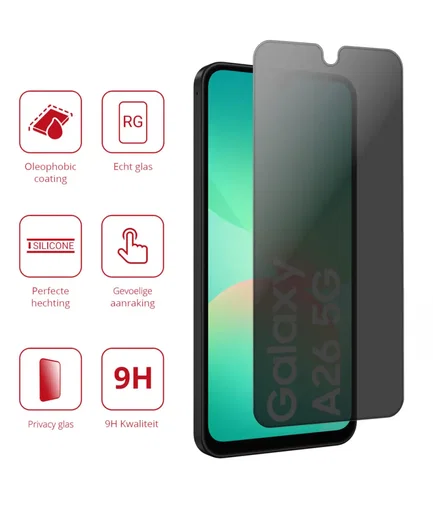 Rosso Samsung Galaxy A26 9H Tempered Glass Screen Protector Privacy afbeelding 2