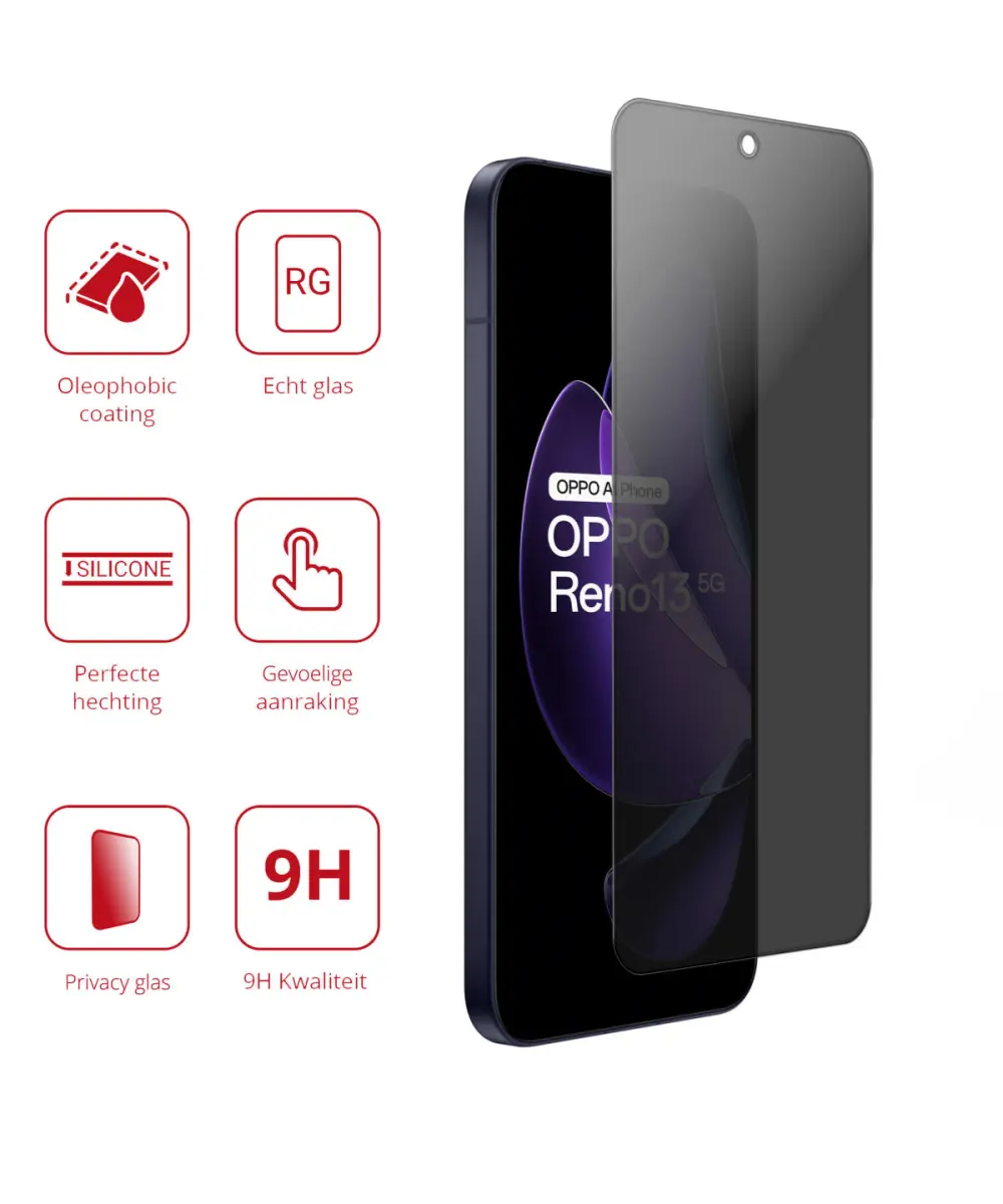Rosso Oppo Reno 13 9H Tempered Glass Screen Protector Privacy afbeelding 2