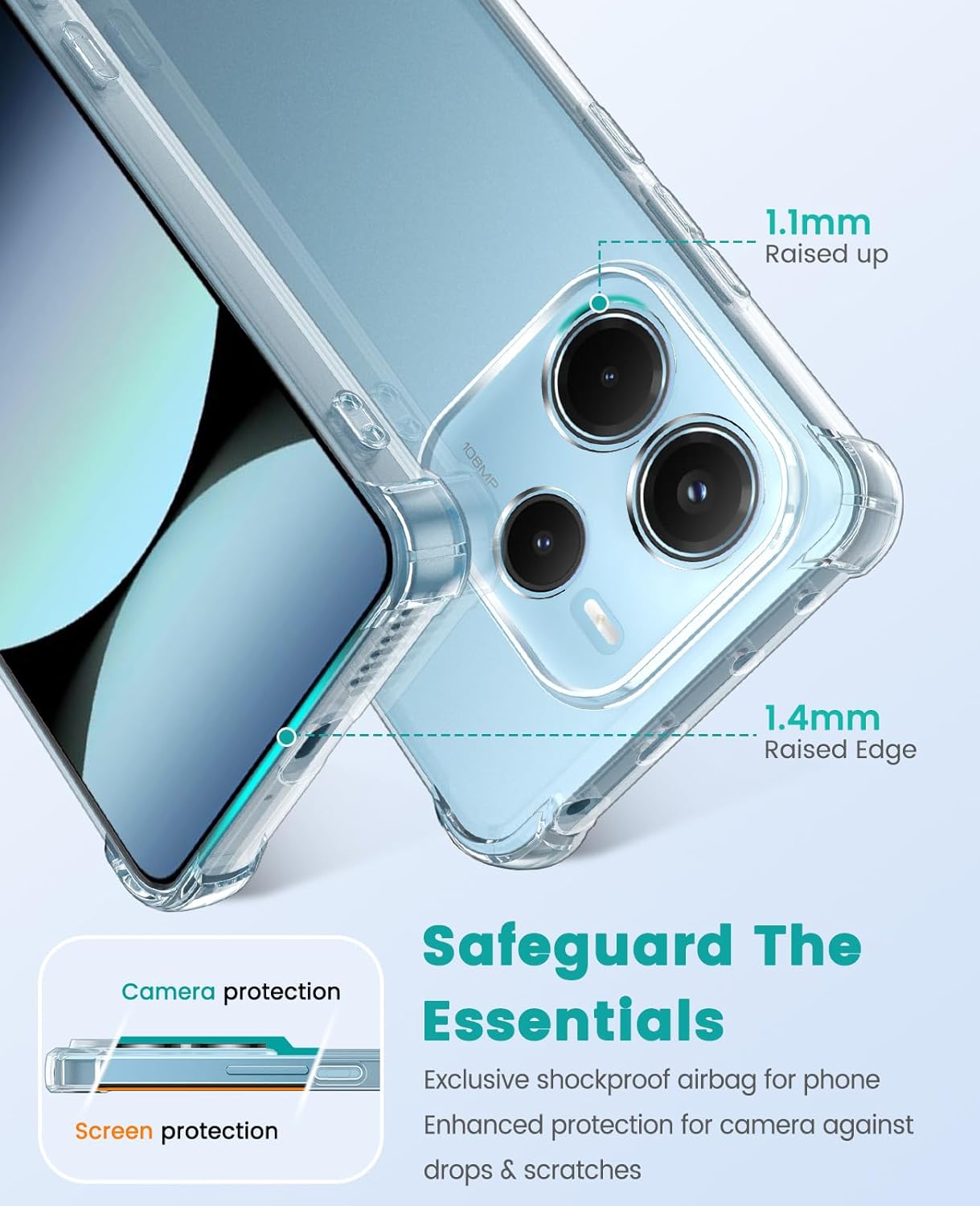 Xiaomi Redmi Note 14 4G Hoesje Schokbestendig en Dun TPU Back Cover Transparant afbeelding 2