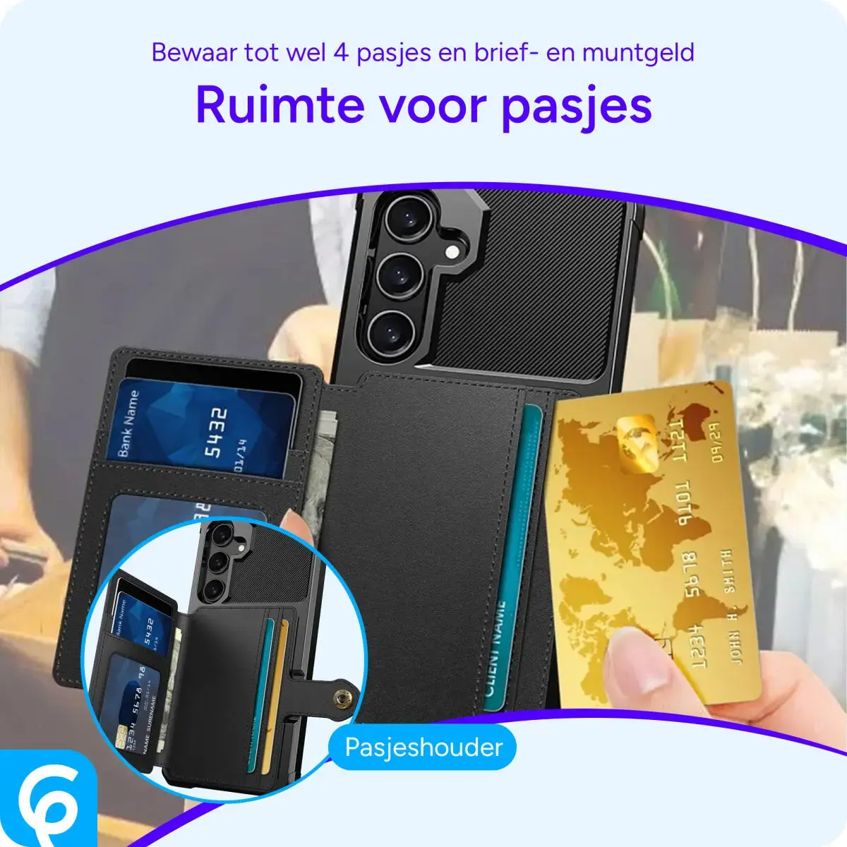 Samsung Galaxy A56 Hoesje 3-in-1 Pasjes Portemonnee Back Cover Zwart afbeelding 4