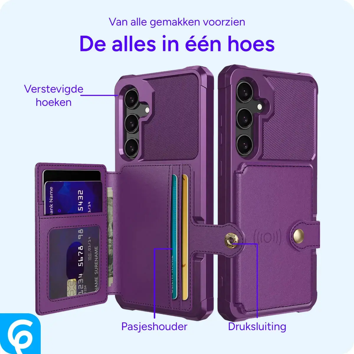 Samsung Galaxy A56 Hoesje 3-in-1 Pasjes Portemonnee Back Cover Paars afbeelding 5