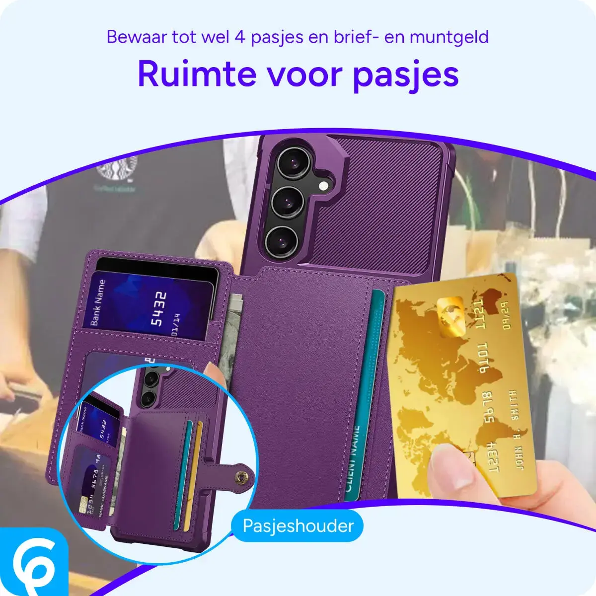 Samsung Galaxy A56 Hoesje 3-in-1 Pasjes Portemonnee Back Cover Paars afbeelding 4