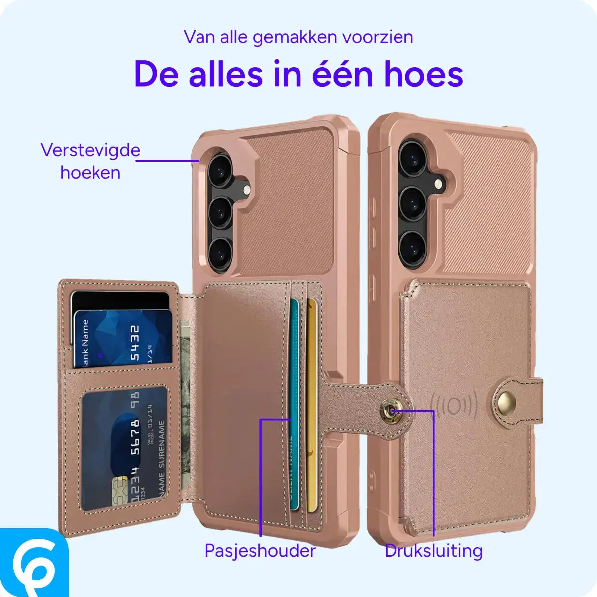Samsung Galaxy A56 Hoesje 3-in-1 Pasjes Portemonnee Back Cover Roze afbeelding 5